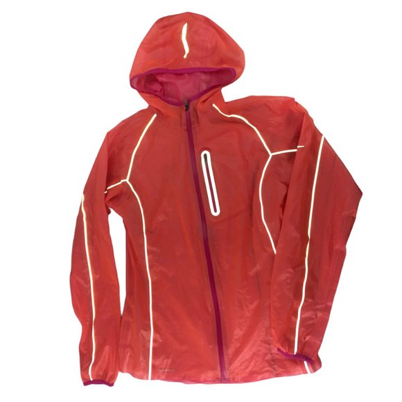 SAUCONY Light Jacket Windbreaker.Pink Orange with Reflective Silver Stripes S